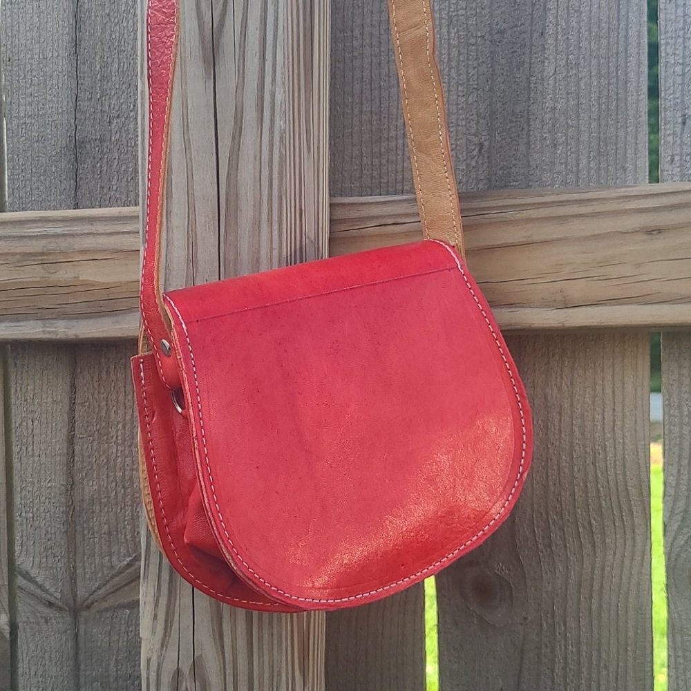 RED real LEATHER Crossbody Purse Shoulder Bag - Picture 3 of 16